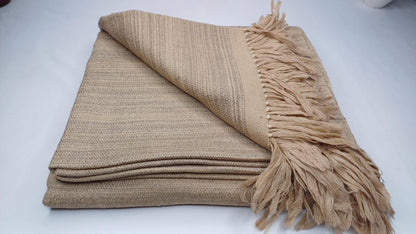 DHARMA Large Handspun Handwoven Khaki Color Pure Himalayan Yak Wool Blanket,Oversize Yak Meditation Shawl,Ethnic Indian Yak Prayer Blanket