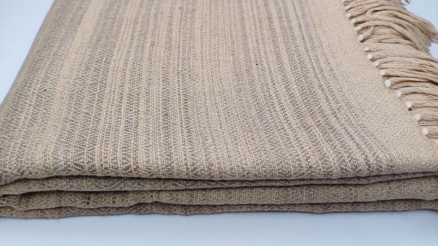 DHARMA Large Handspun Handwoven Khaki Color Pure Himalayan Yak Wool Blanket,Oversize Yak Meditation Shawl,Ethnic Indian Yak Prayer Blanket