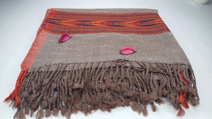 SHAMBHU Handwoven Brown Pure Himalayan Yak Wool Prayer Shawl,Yak Wool Meditation Scarf,Tibetan Yak Wool Wrap,Ethnic Himalayan Yak Prayer Zen