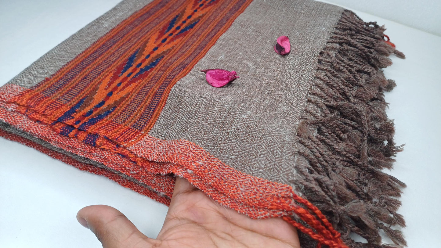 SHAMBHU Handwoven Brown Pure Himalayan Yak Wool Prayer Shawl,Yak Wool Meditation Scarf,Tibetan Yak Wool Wrap,Ethnic Himalayan Yak Prayer Zen