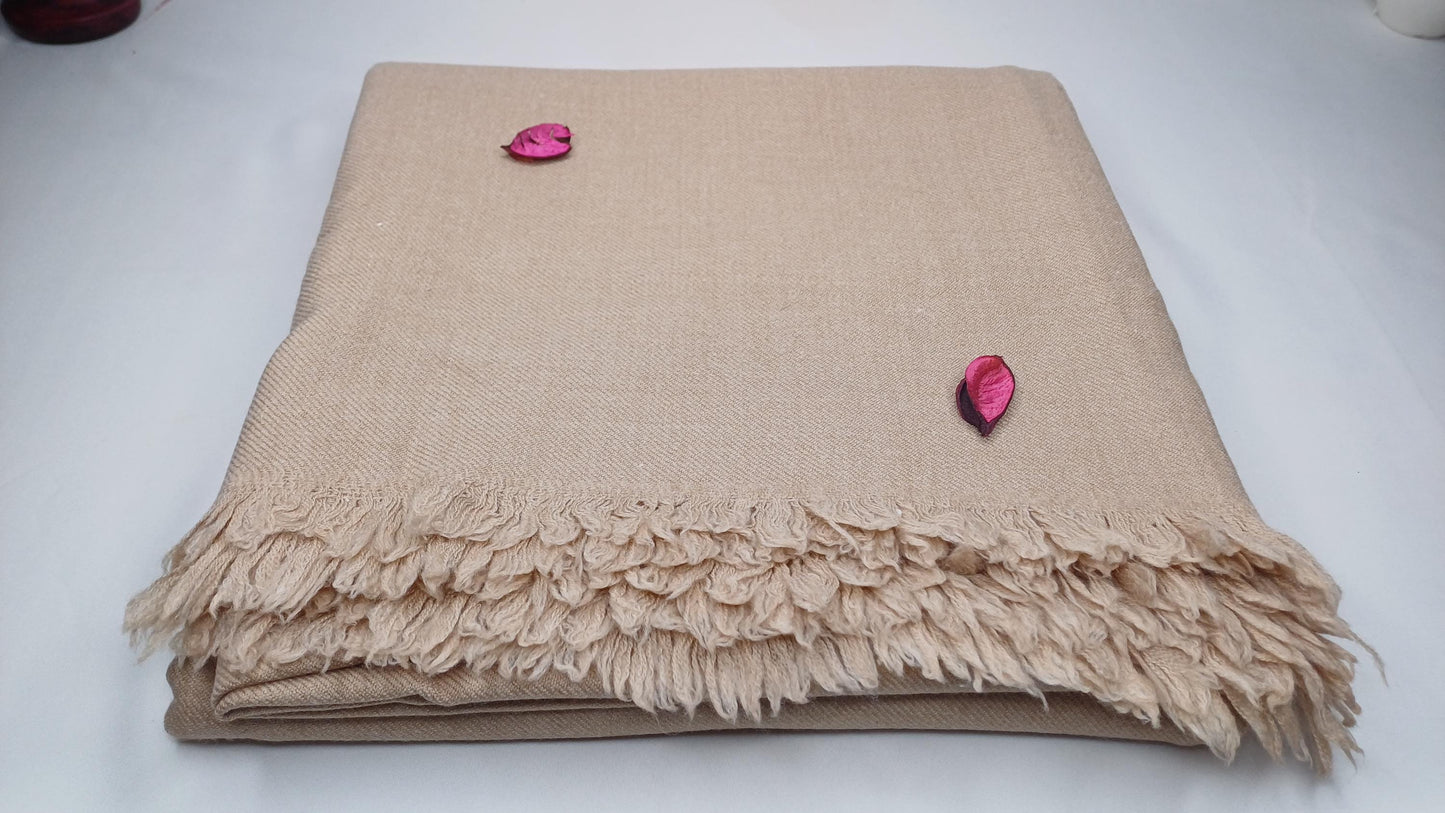 Large Thick Handwoven Beige Pure Pashmina Wool Meditation Shawl,Cashmere Pashima Prayer Blanket,Himalayan Cashmere Scarf, Pashmina Wool Wrap