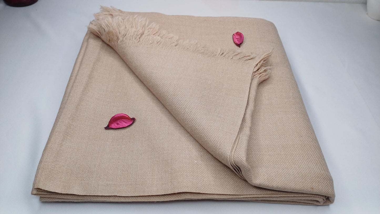 Large Thick Handwoven Beige Pure Pashmina Wool Meditation Shawl,Cashmere Pashima Prayer Blanket,Himalayan Cashmere Scarf, Pashmina Wool Wrap