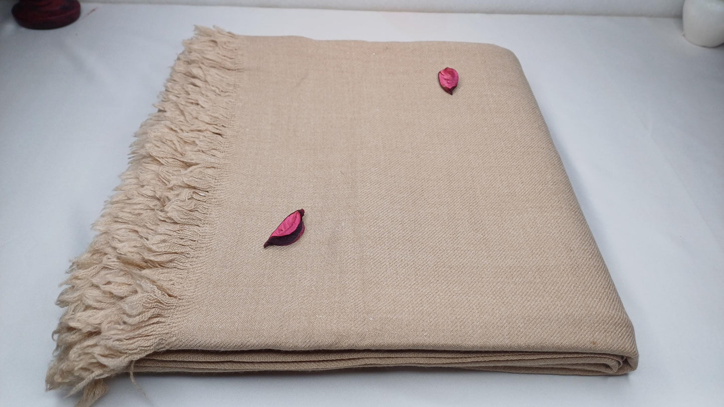 Large Thick Handwoven Beige Pure Pashmina Wool Meditation Shawl,Cashmere Pashima Prayer Blanket,Himalayan Cashmere Scarf, Pashmina Wool Wrap
