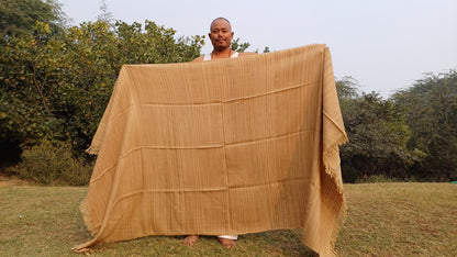 CHANDRA Large Thick Handspun/Handwoven Khaki Pure Himalayan Yak Wool Blanket,Oversize Yak Meditation Shawl,Ethnic Indian Yak Prayer Blanket