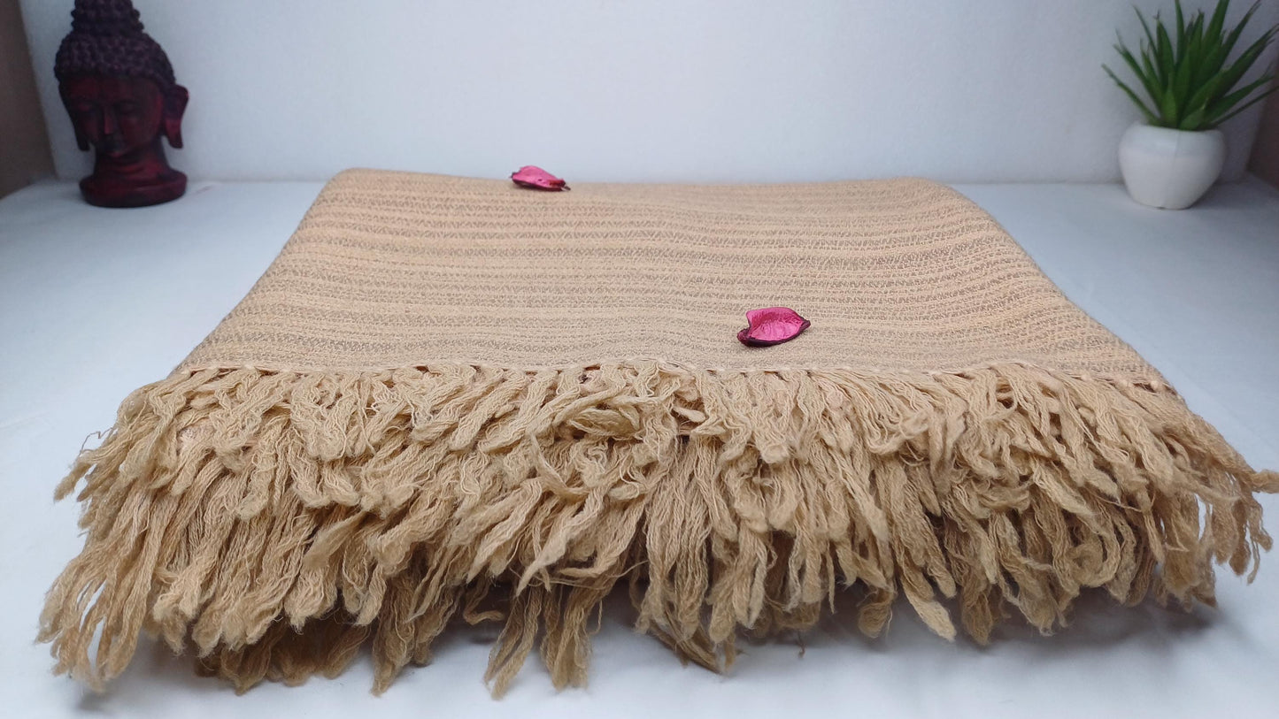 CHANDRA Large Thick Handspun/Handwoven Khaki Pure Himalayan Yak Wool Blanket,Oversize Yak Meditation Shawl,Ethnic Indian Yak Prayer Blanket