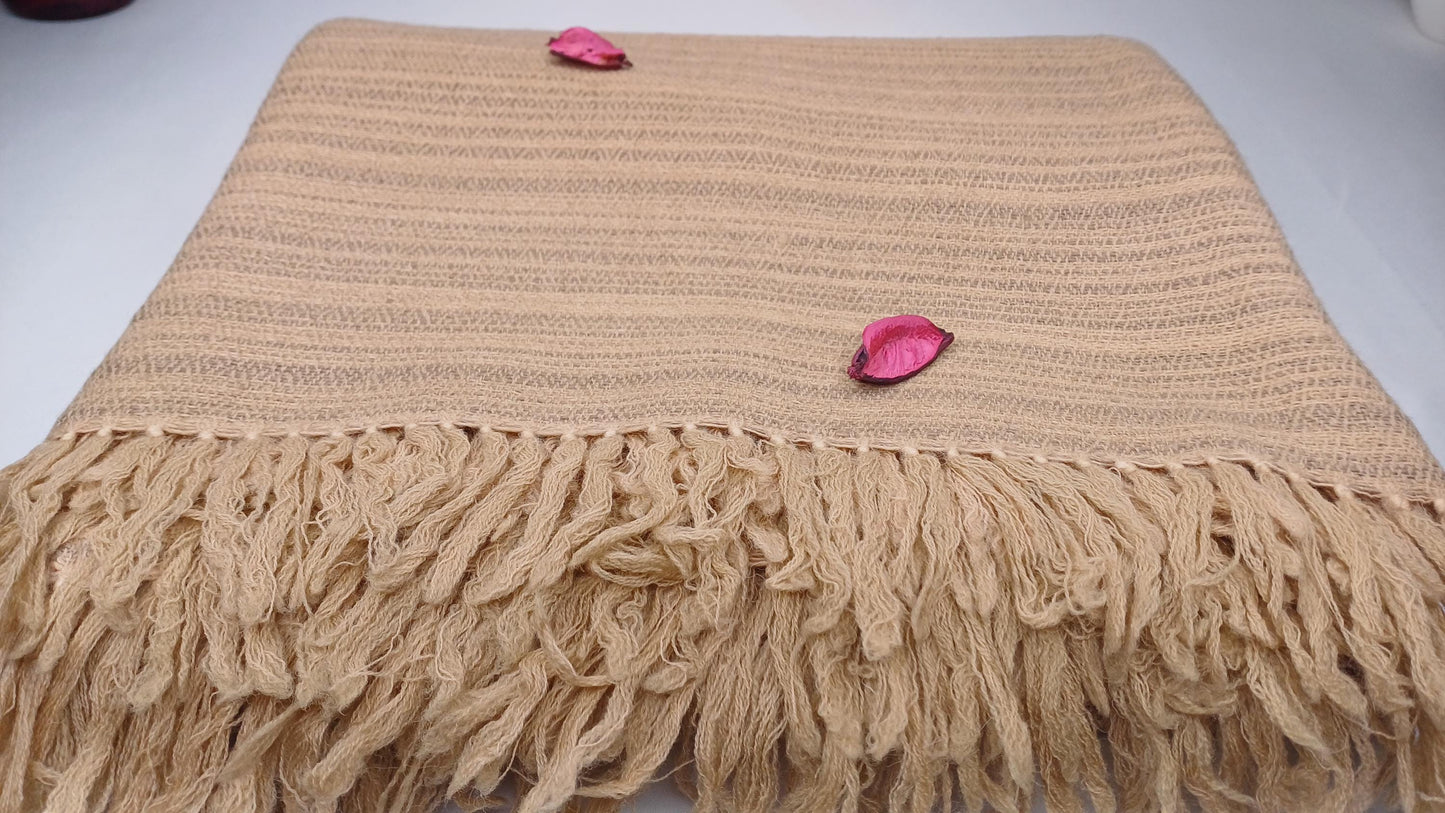 CHANDRA Large Thick Handspun/Handwoven Khaki Pure Himalayan Yak Wool Blanket,Oversize Yak Meditation Shawl,Ethnic Indian Yak Prayer Blanket