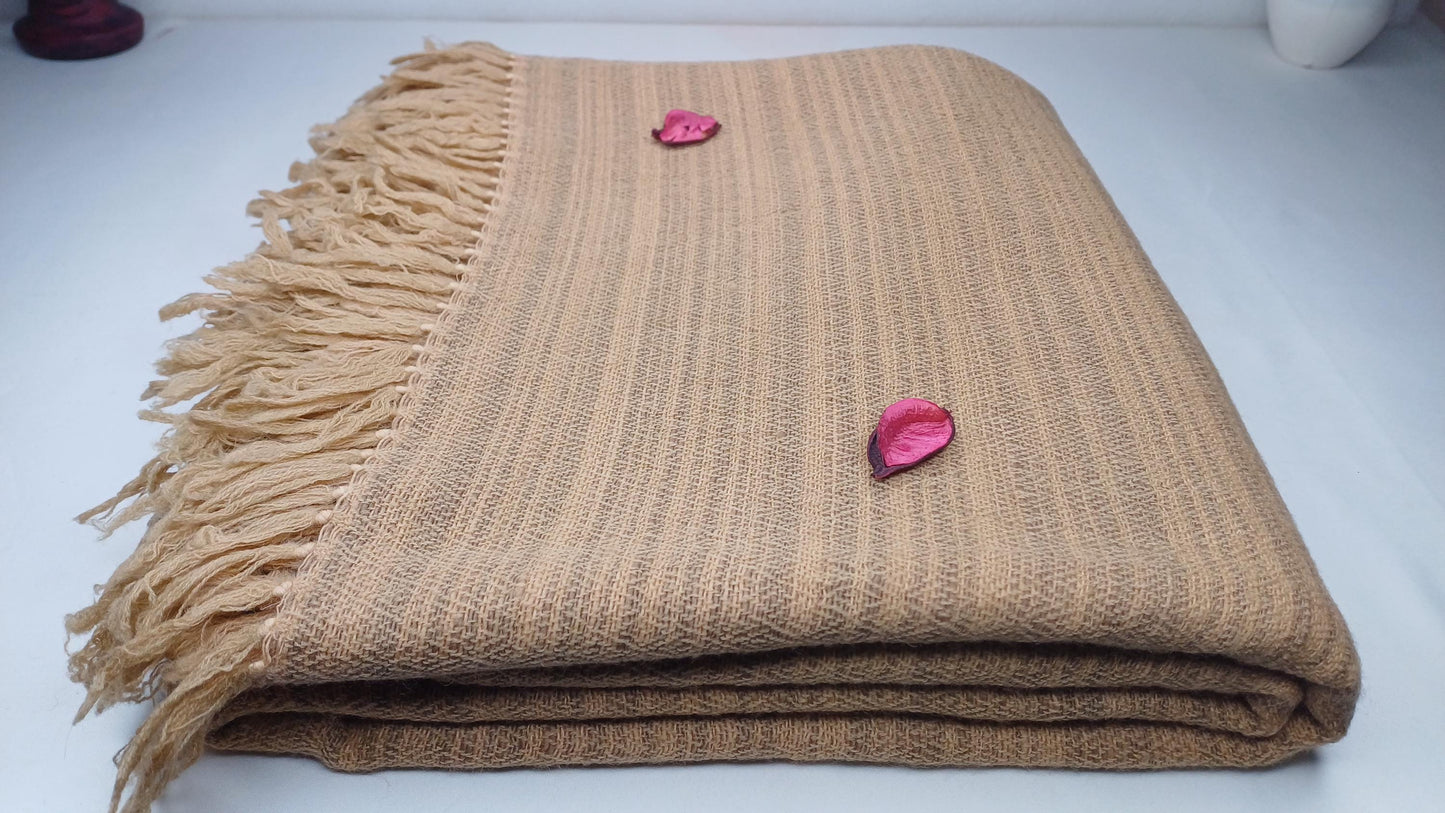 CHANDRA Large Thick Handspun/Handwoven Khaki Pure Himalayan Yak Wool Blanket,Oversize Yak Meditation Shawl,Ethnic Indian Yak Prayer Blanket