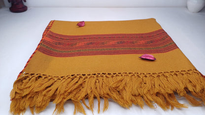 Handwoven Saffron Color Himalayan Sheep Wool Meditation Shawl,Ethnic Indian Prayer Scarf,Himalayan Wool  Prayer Wrap,Embroidered Kullu Shawl