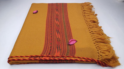 Handwoven Saffron Color Himalayan Sheep Wool Meditation Shawl,Ethnic Indian Prayer Scarf,Himalayan Wool  Prayer Wrap,Embroidered Kullu Shawl