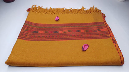 Handwoven Saffron Color Himalayan Sheep Wool Meditation Shawl,Ethnic Indian Prayer Scarf,Himalayan Wool  Prayer Wrap,Embroidered Kullu Shawl