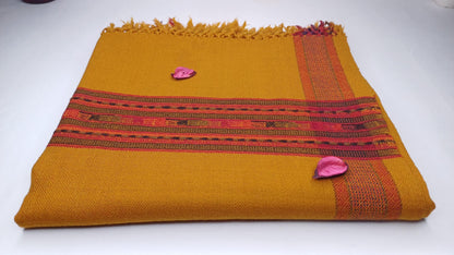 Handwoven Saffron Color Himalayan Sheep Wool Meditation Shawl,Ethnic Indian Prayer Scarf,Himalayan Wool Prayer Wrap,Embroidered Kullu Shawl
