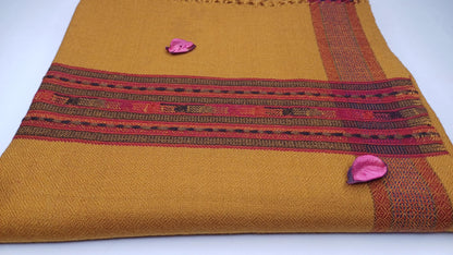 Handwoven Saffron Color Himalayan Sheep Wool Meditation Shawl,Ethnic Indian Prayer Scarf,Himalayan Wool Prayer Wrap,Embroidered Kullu Shawl