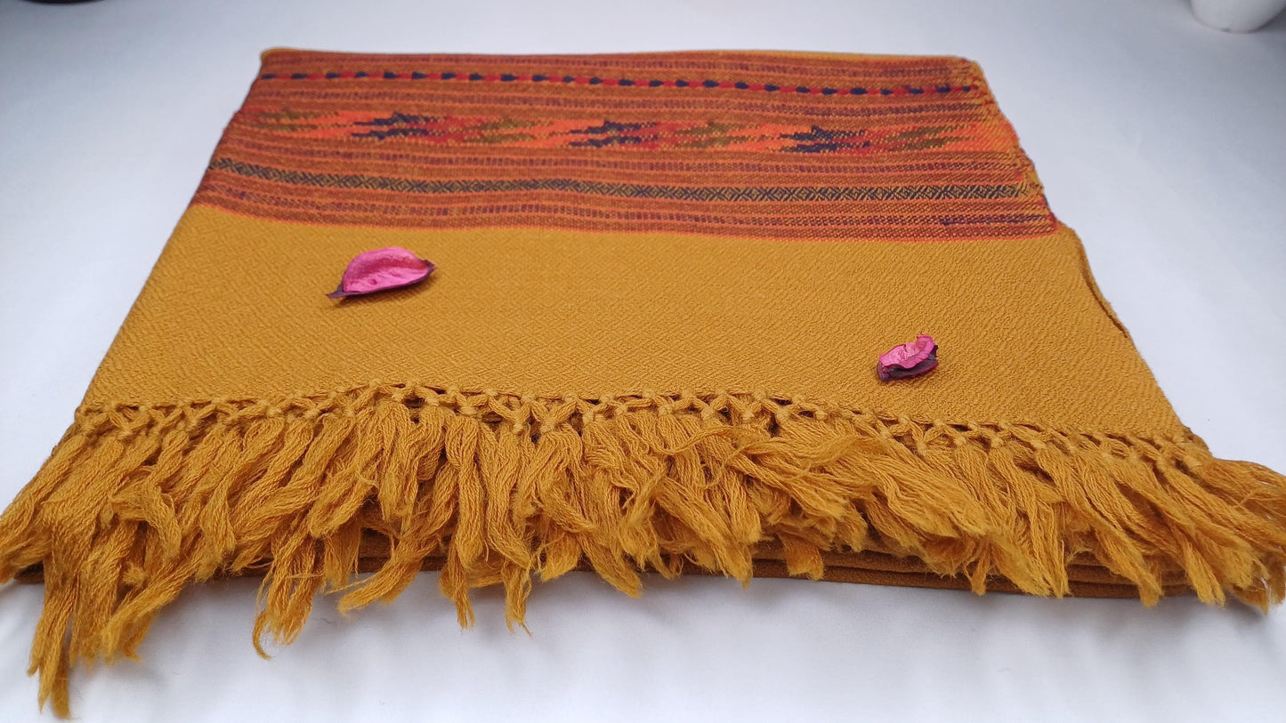 Handwoven Saffron Himalayan Sheep Wool Meditation Shawl,Ethnic Indian Prayer Wrap,Himalayan Wool Wrap, Handmade Indian Shawl,Kullu Shawl