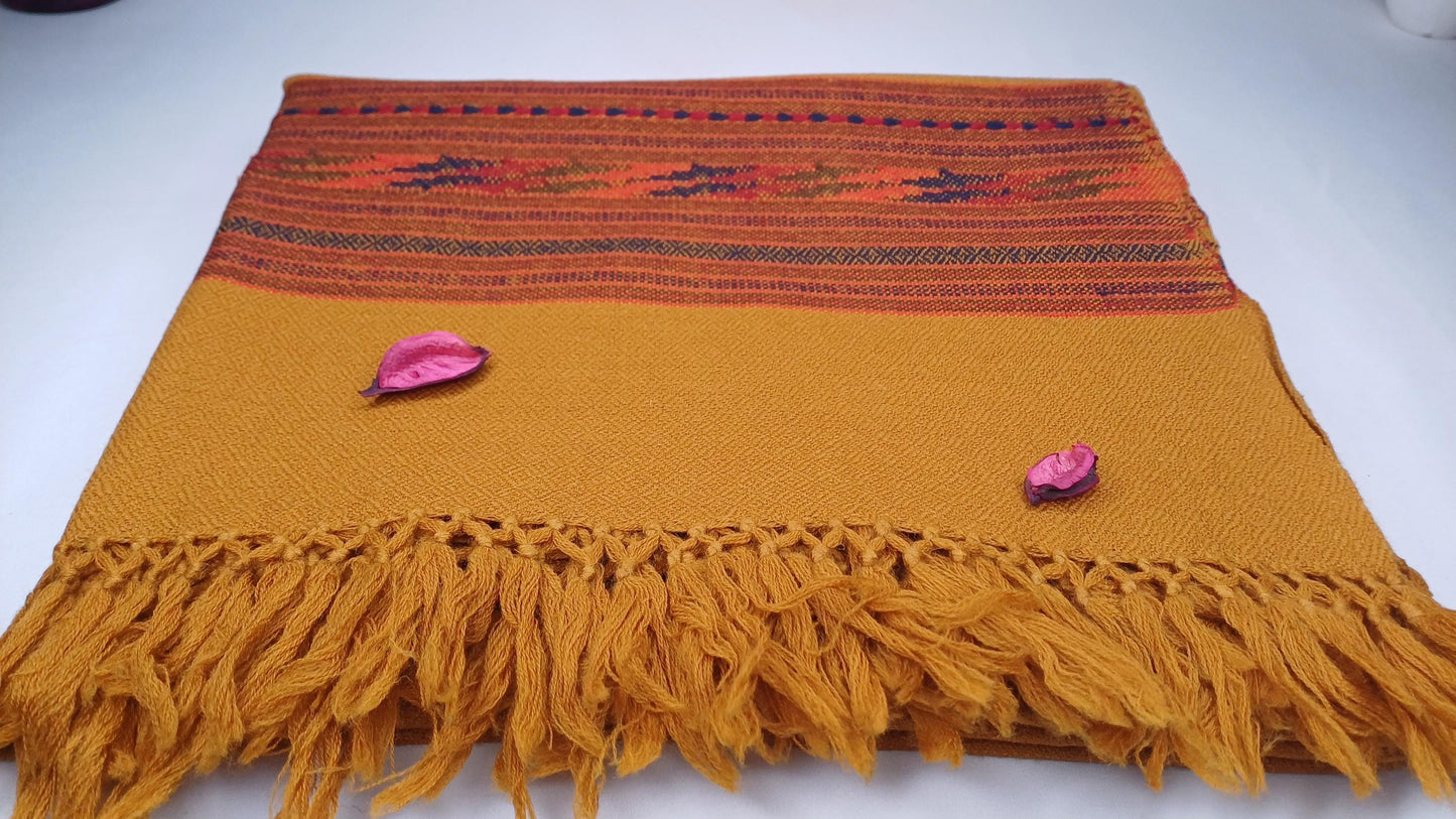 Handwoven Saffron Himalayan Sheep Wool Meditation Shawl,Ethnic Indian Prayer Wrap,Himalayan Wool Wrap, Handmade Indian Shawl,Kullu Shawl