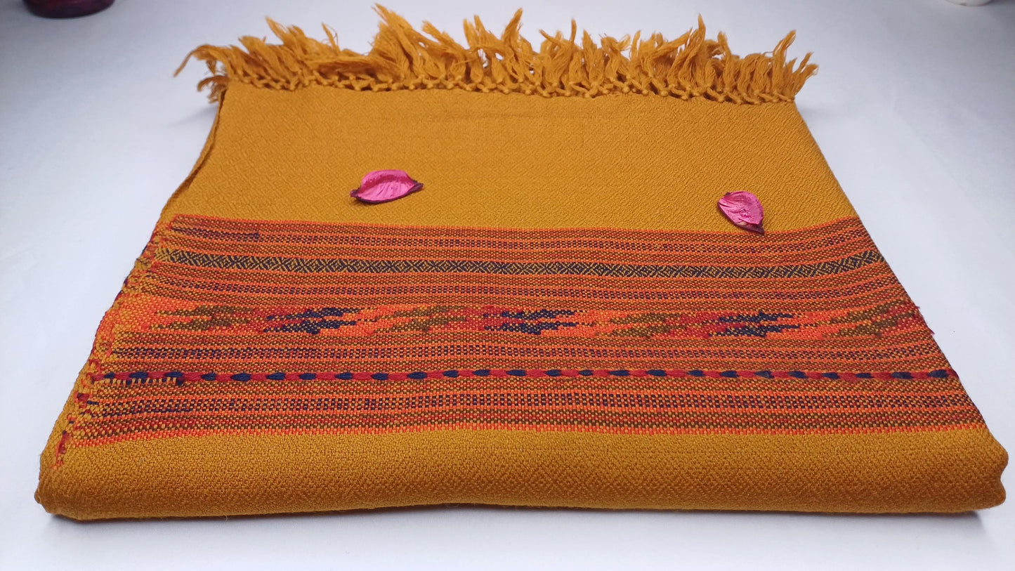 Handwoven Saffron Himalayan Sheep Wool Meditation Shawl,Ethnic Indian Prayer Wrap,Himalayan Wool Wrap, Handmade Indian Shawl,Kullu Shawl