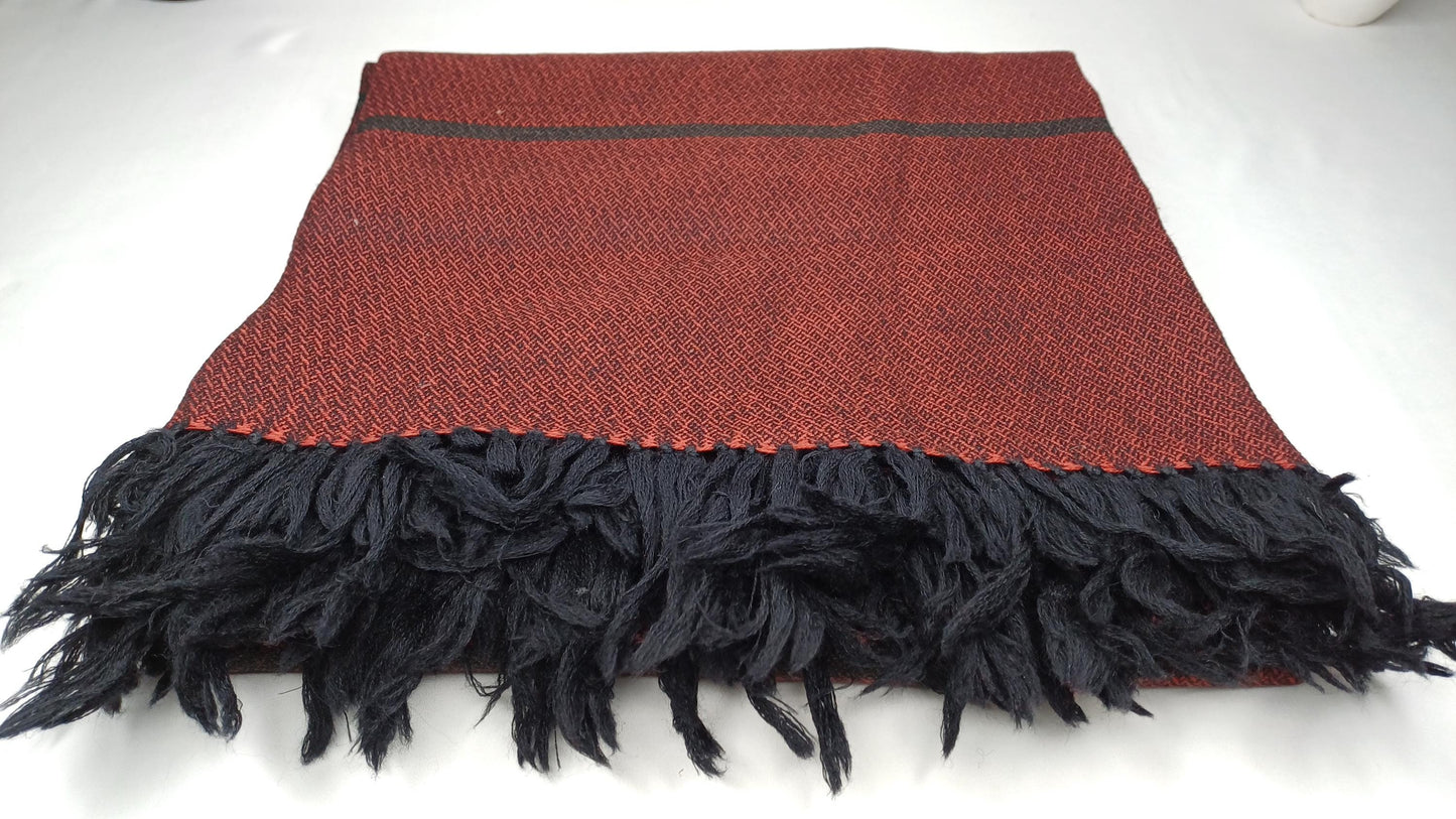 Extra-Large Handwoven Stripe Design Burgundy Red Laymen Buddhist Pure Himalayan SheepWool Meditation Shawl/Wrap/Zen,Himalayan Prayer Blanket