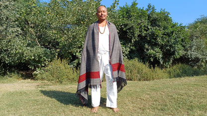BHOLENATH Handwoven Dark Grey Pure Himalayan Yak Wool Prayer Shawl,Yak Wool Meditation Shawl,Ethnic Indian Yak Wool Scarf,Himalayan Yak Wrap