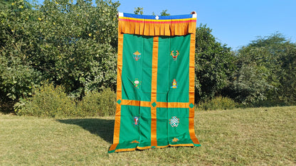 Traditional Handmade Tibetan 8 Auspicious Symbol Embroidered Tibetan Door Curtain,Buddhist 8 Lucky Signs Symbol Altar Room Door Hanging
