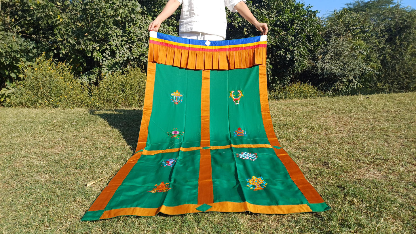 Traditional Handmade Tibetan 8 Auspicious Symbol Embroidered Tibetan Door Curtain,Buddhist 8 Lucky Signs Symbol Altar Room Door Hanging