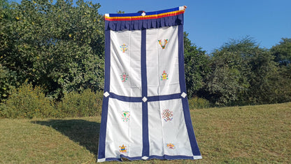 Traditional Handmade Tibetan 8 Auspicious Symbol Embroidered Tibetan Door Curtain,Buddhist 8 Lucky Signs Symbol Altar Room Door Hanging