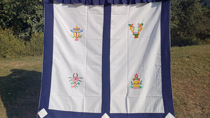 Traditional Handmade Tibetan 8 Auspicious Symbol Embroidered Tibetan Door Curtain,Buddhist 8 Lucky Signs Symbol Altar Room Door Hanging