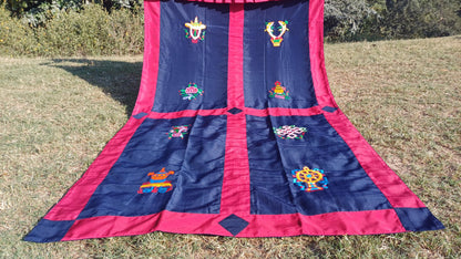 Traditional Handmade Tibetan 8 Auspicious Symbol Embroidered Tibetan Door Curtain,Buddhist 8 Lucky Signs Symbol Altar Room Door Hanging