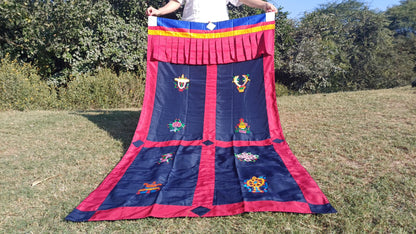 Traditional Handmade Tibetan 8 Auspicious Symbol Embroidered Tibetan Door Curtain,Buddhist 8 Lucky Signs Symbol Altar Room Door Hanging