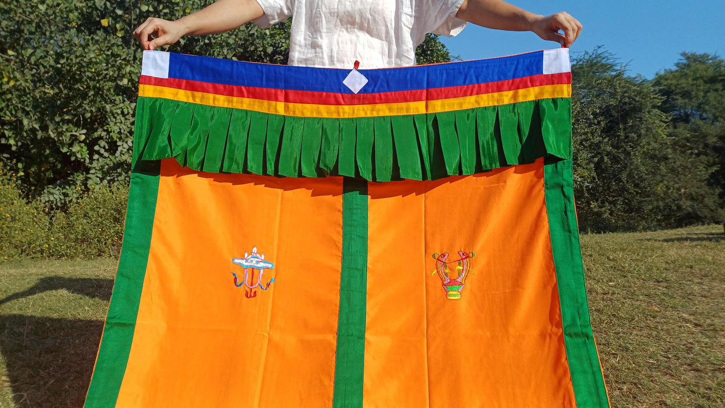 Traditional Handmade Tibetan 8 Auspicious Symbol Embroidered Tibetan Door Curtain,Buddhist 8 Lucky Signs Symbol Altar Room Door Hanging