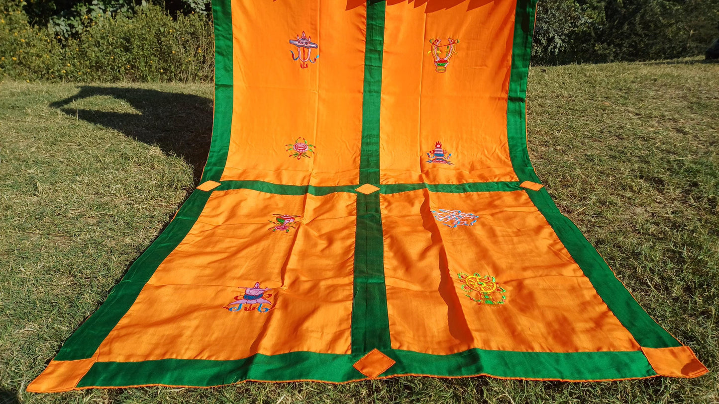 Traditional Handmade Tibetan 8 Auspicious Symbol Embroidered Tibetan Door Curtain,Buddhist 8 Lucky Signs Symbol Altar Room Door Hanging