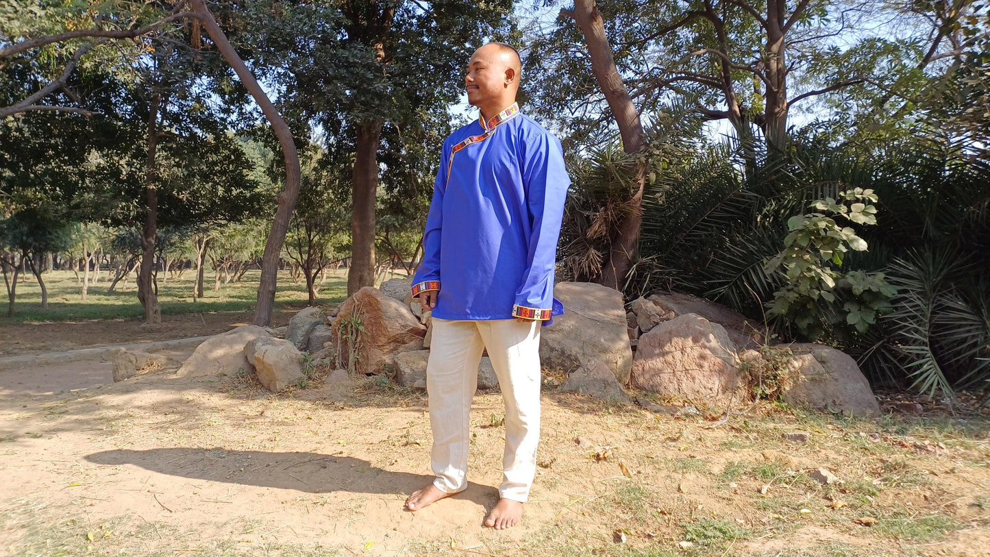 Traditional Tibetan Brocade Design Cotton Buddhist Yogi Shirt,Tibetan Meditation Shirt,Ethnic Tibetan  Long Sleeve Buddhist Prayer Cloth