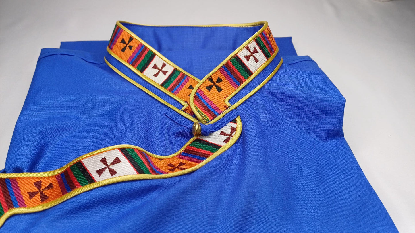 Traditional Tibetan Brocade Design Cotton Buddhist Yogi Shirt,Tibetan Meditation Shirt,Ethnic Tibetan  Long Sleeve Buddhist Prayer Cloth