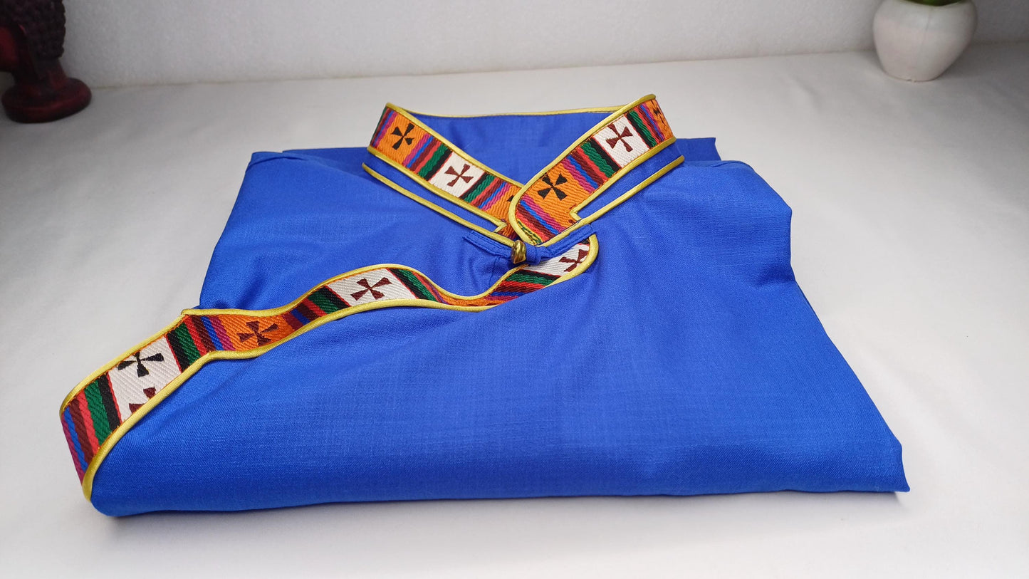 Traditional Tibetan Brocade Design Cotton Buddhist Yogi Shirt,Tibetan Meditation Shirt,Ethnic Tibetan  Long Sleeve Buddhist Prayer Cloth
