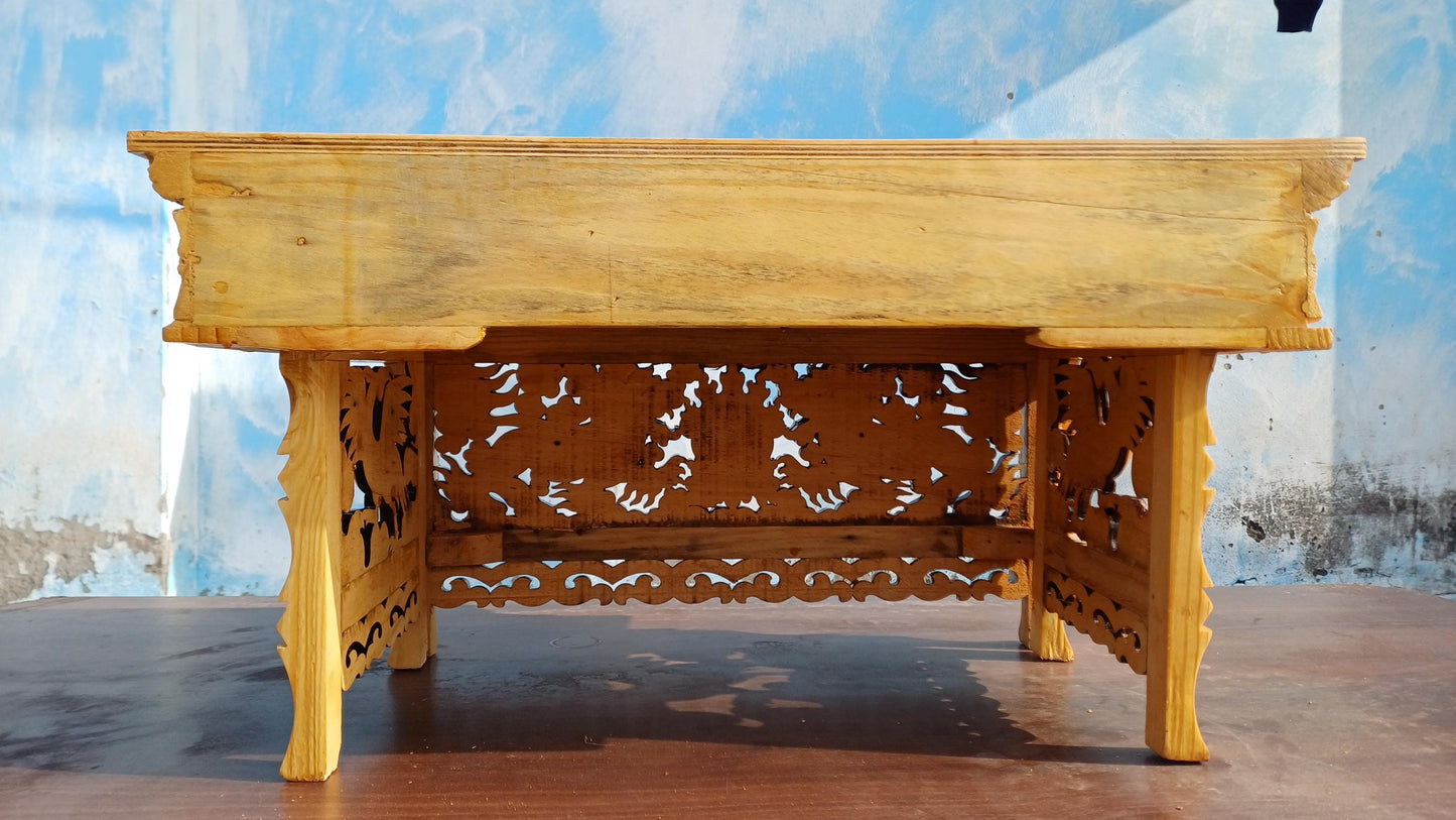 Handcarved Snow Lion Foldable Solid Wooden Tibetan Buddhist Altar,Buddhist Prayer Table,Tibetan Meditation Altar,Traditional Tibetan Table
