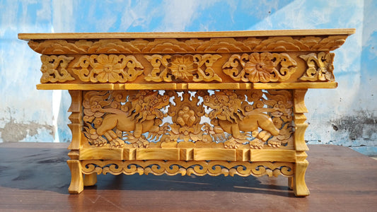 Handcarved Snow Lion Foldable Solid Wooden Tibetan Buddhist Altar,Buddhist Prayer Table,Tibetan Meditation Altar,Traditional Tibetan Table