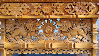 Handcarved Snow Lion Foldable Solid Wooden Tibetan Buddhist Altar,Buddhist Prayer Table,Tibetan Meditation Altar,Traditional Tibetan Table