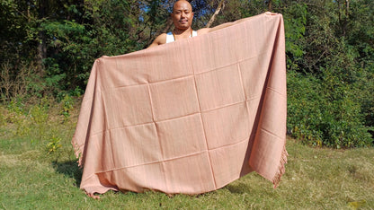 EVEREST Large Thick Soft Peach Color Handwoven Pure Himalayan Yak Wool Meditation Blanket,Tibetan Yak Wool Wrap,Himalayan Wool Prayer Zen,