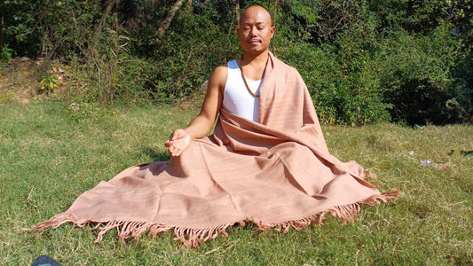EVEREST Large Thick Soft Peach Color Handwoven Pure Himalayan Yak Wool Meditation Blanket,Tibetan Yak Wool Wrap,Himalayan Wool Prayer Zen,