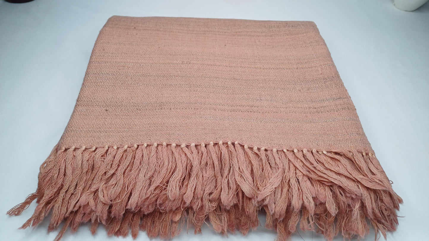 EVEREST Large Thick Soft Peach Color Handwoven Pure Himalayan Yak Wool Meditation Blanket,Tibetan Yak Wool Wrap,Himalayan Wool Prayer Zen,