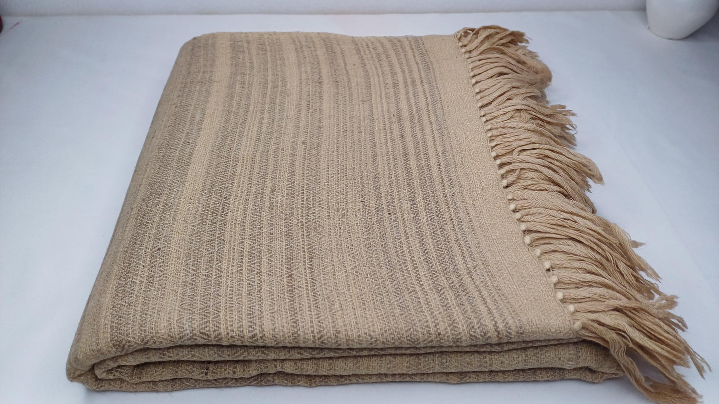 DHARMA Large Handspun Handwoven Khaki Color Pure Himalayan Yak Wool Blanket,Oversize Yak Meditation Shawl,Ethnic Indian Yak Prayer Blanket