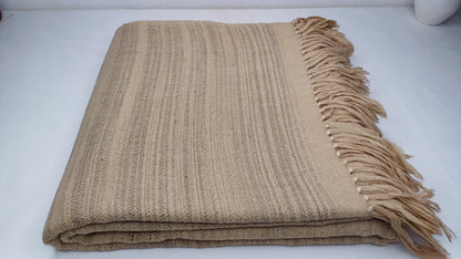 DHARMA Large Handspun Handwoven Khaki Color Pure Himalayan Yak Wool Blanket,Oversize Yak Meditation Shawl,Ethnic Indian Yak Prayer Blanket