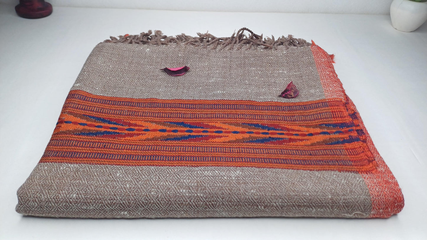 SHAMBHU Handwoven Brown Pure Himalayan Yak Wool Prayer Shawl,Yak Wool Meditation Scarf,Tibetan Yak Wool Wrap,Ethnic Himalayan Yak Prayer Zen