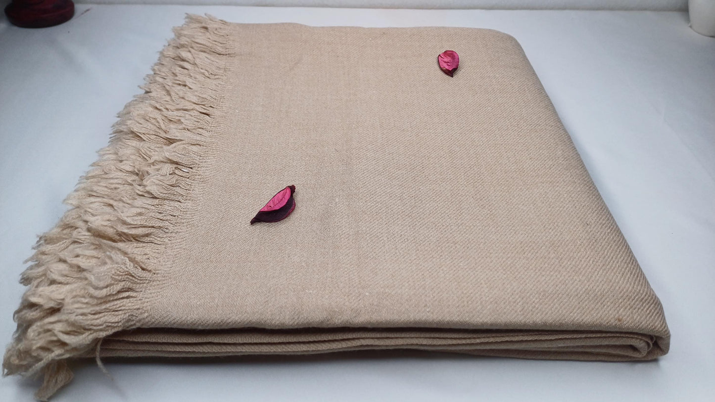 Large Thick Handwoven Beige Pure Pashmina Wool Meditation Shawl,Cashmere Pashima Prayer Blanket,Himalayan Cashmere Scarf, Pashmina Wool Wrap