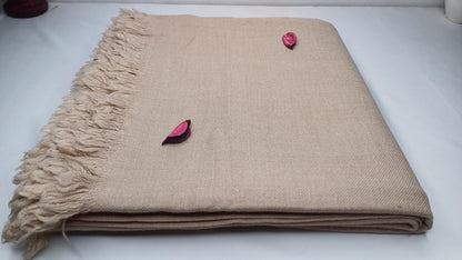 Large Thick Handwoven Beige Pure Pashmina Wool Meditation Shawl,Cashmere Pashima Prayer Blanket,Himalayan Cashmere Scarf, Pashmina Wool Wrap