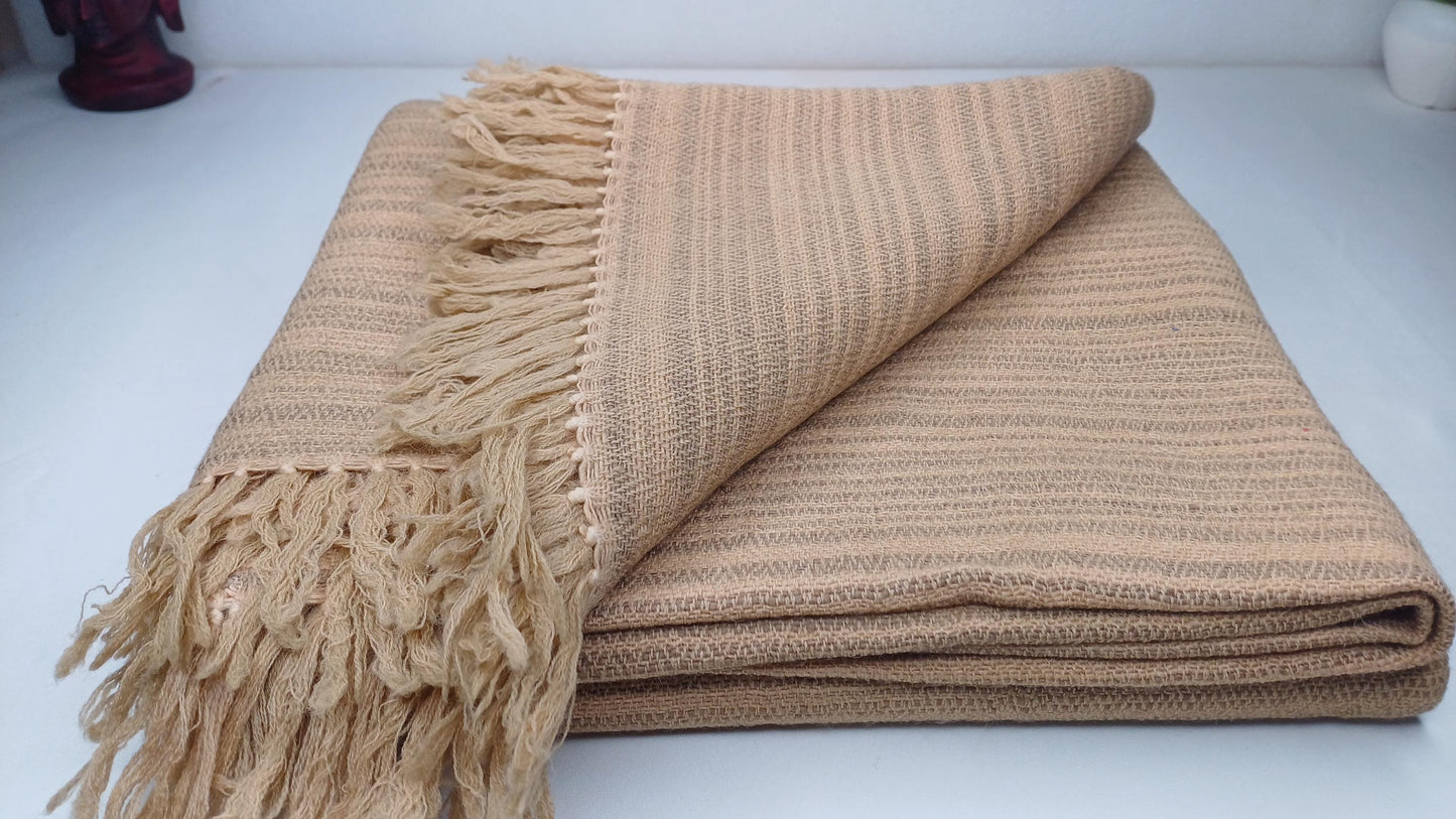 CHANDRA Large Thick Handspun/Handwoven Khaki Pure Himalayan Yak Wool Blanket,Oversize Yak Meditation Shawl,Ethnic Indian Yak Prayer Blanket