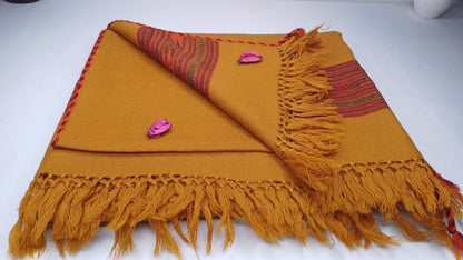 Handwoven Saffron Color Himalayan Sheep Wool Meditation Shawl,Ethnic Indian Prayer Scarf,Himalayan Wool  Prayer Wrap,Embroidered Kullu Shawl