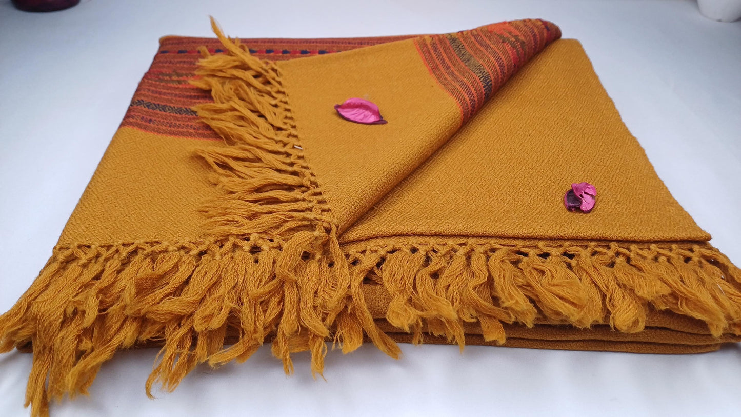 Handwoven Saffron Himalayan Sheep Wool Meditation Shawl,Ethnic Indian Prayer Wrap,Himalayan Wool Wrap, Handmade Indian Shawl,Kullu Shawl