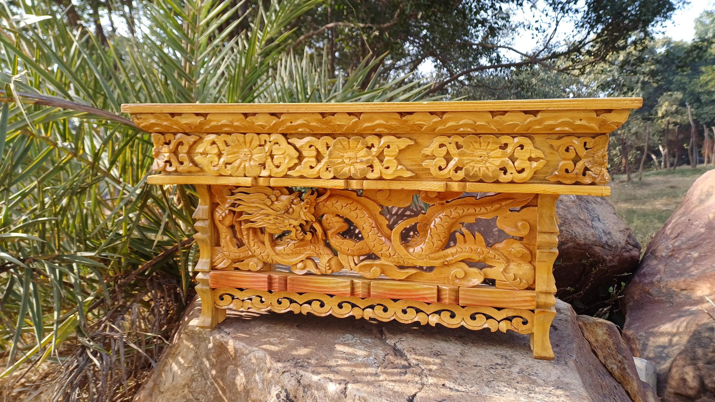 Dragon Handcarved Foldable Wooden Tibetan Buddhist Altar,Buddhist Prayer Table,Tibetan Meditation Altar,Traditional Tibetan Table