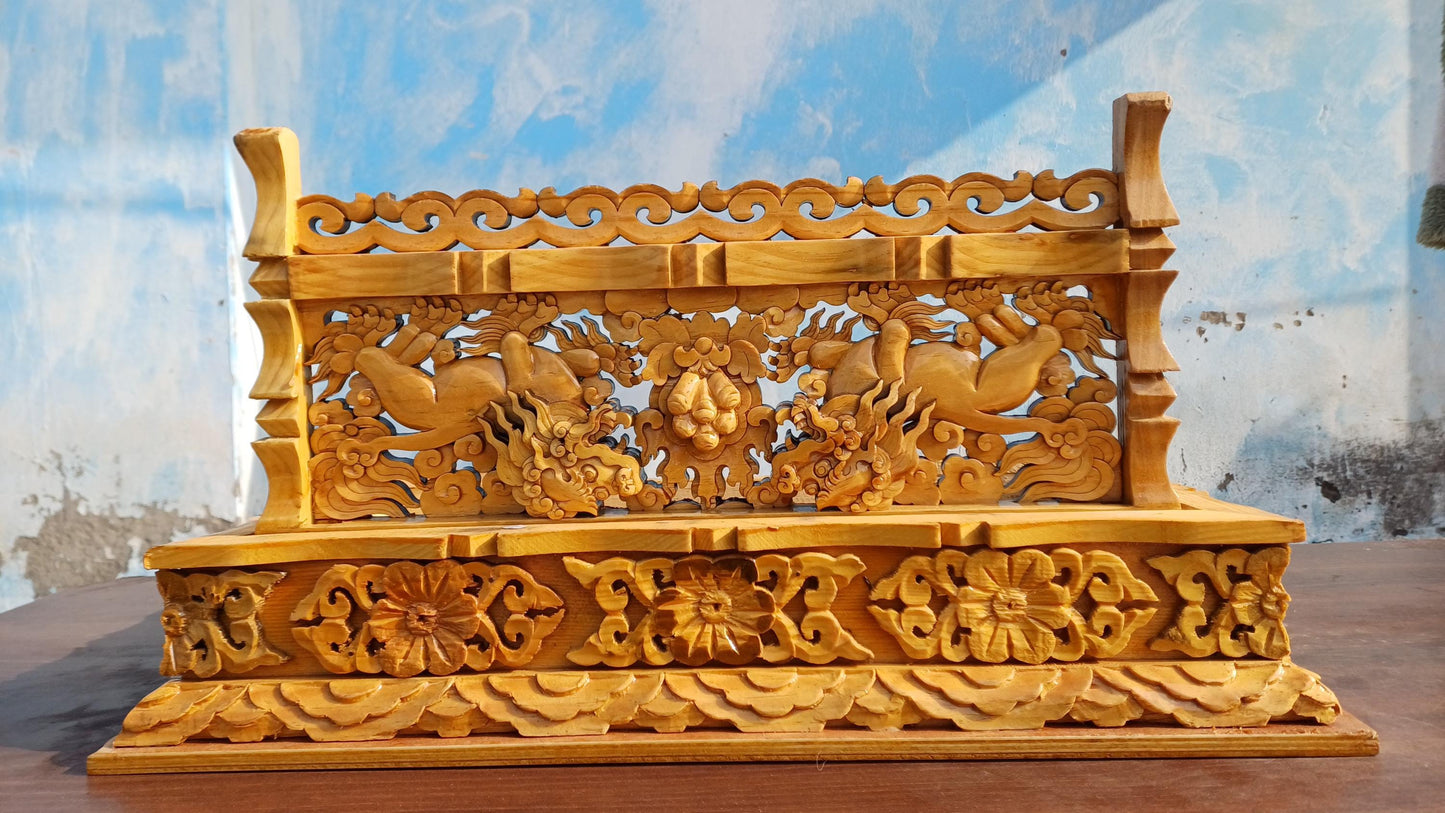 Handcarved Snow Lion Foldable Solid Wooden Tibetan Buddhist Altar,Buddhist Prayer Table,Tibetan Meditation Altar,Traditional Tibetan Table