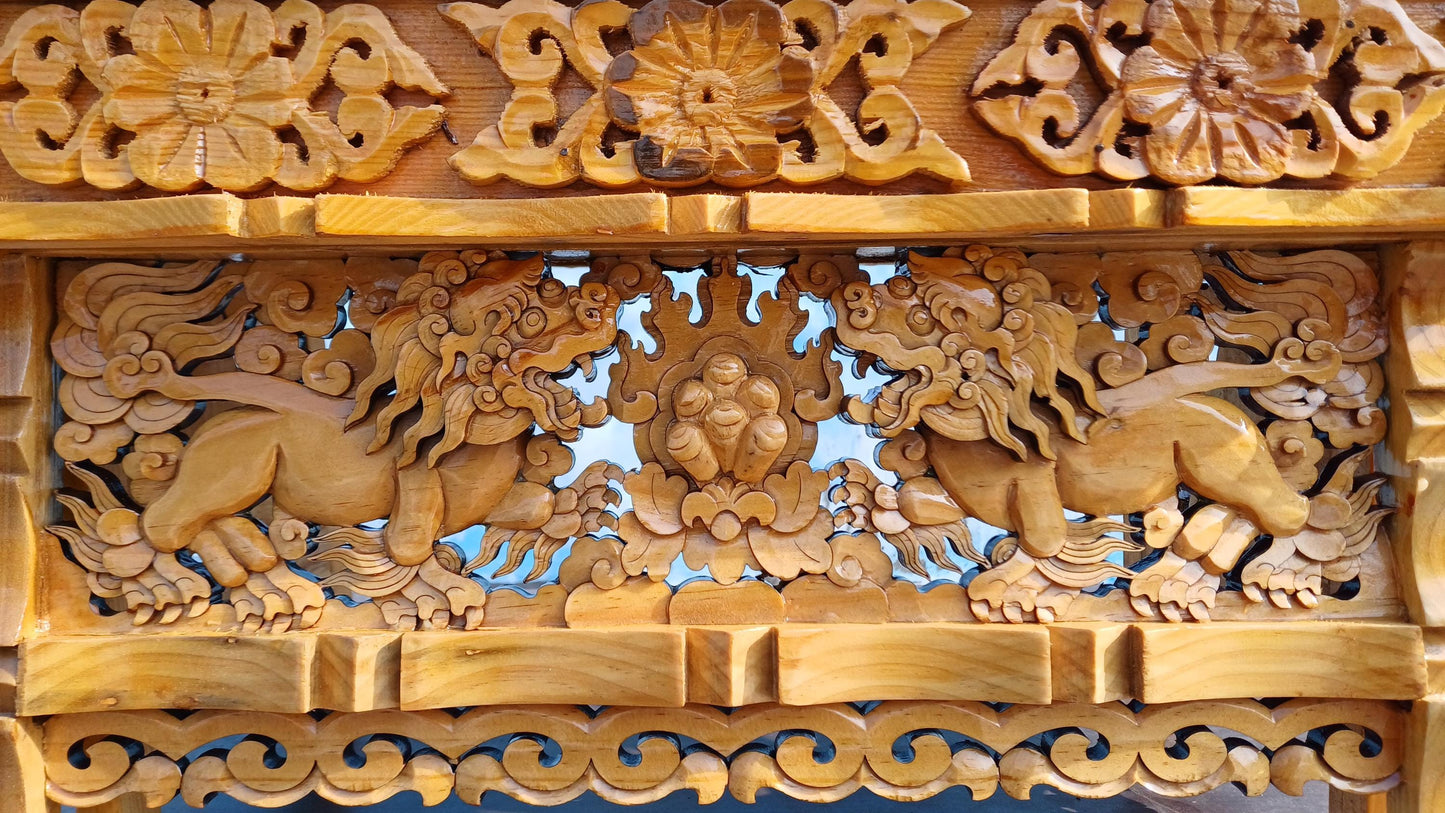 Handcarved Snow Lion Foldable Solid Wooden Tibetan Buddhist Altar,Buddhist Prayer Table,Tibetan Meditation Altar,Traditional Tibetan Table