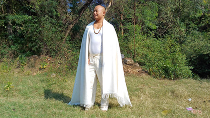 OM X-Large Handwoven OffWhite Thick/Heavy Authentic Himalayan Yak Wool Meditation Blanket,Yak Prayer Shawl,Tibetan Yak Wool Prayer Wrap